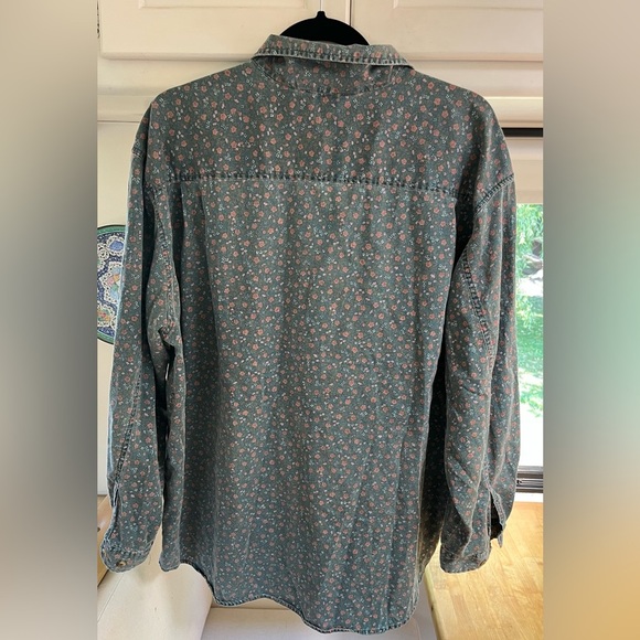 Vintage 90s Eddie Bauer Floral Oversized Corduroy Long Sleeve Button Up Shirt XL - Picture 2 of 5